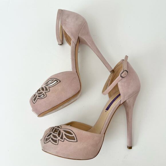 Ralph Lauren Collection Jebine Suede Platform Sandals Pale Pink Mauve | Size 39B - Picture 7 of 16